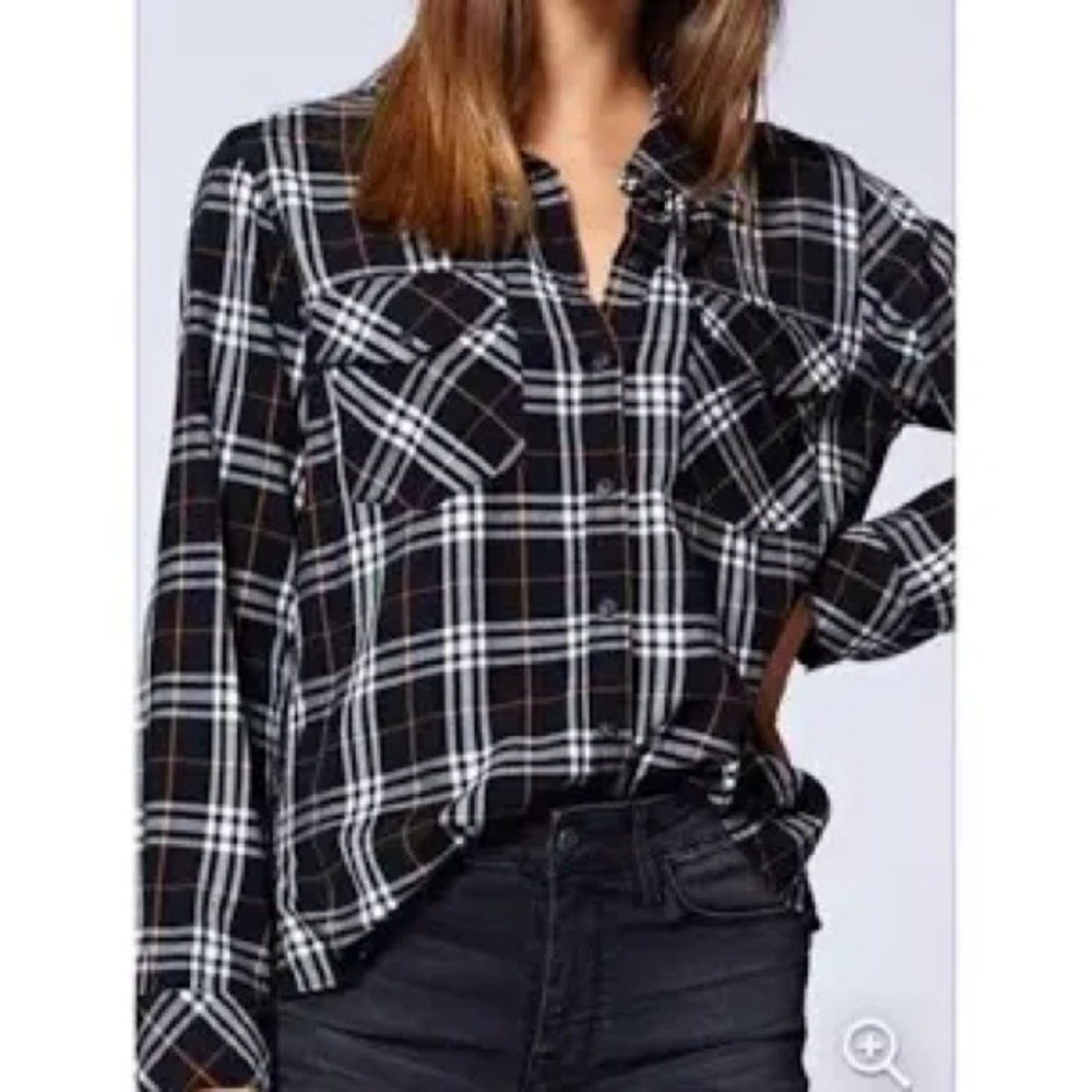Sanctuary Anthropology Plaid Shirt Grunge Plaid Black white - Picture 6 of 10